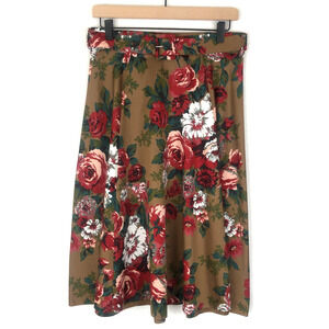 NWT‎ BROOKS BROTHERS Midi Skirt Sz 16 Floral Polished Cotton Belted Cottage $128
